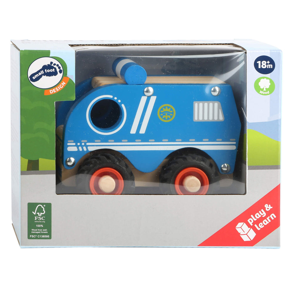Small foot - houten politieauto blauw