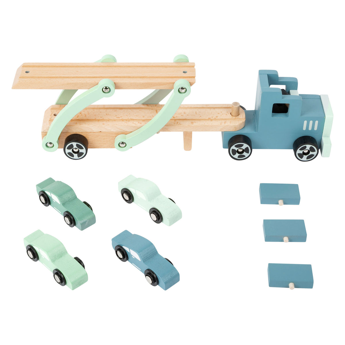 Small foot - wooden truck transporter Chicago with cars, 9 pcs.