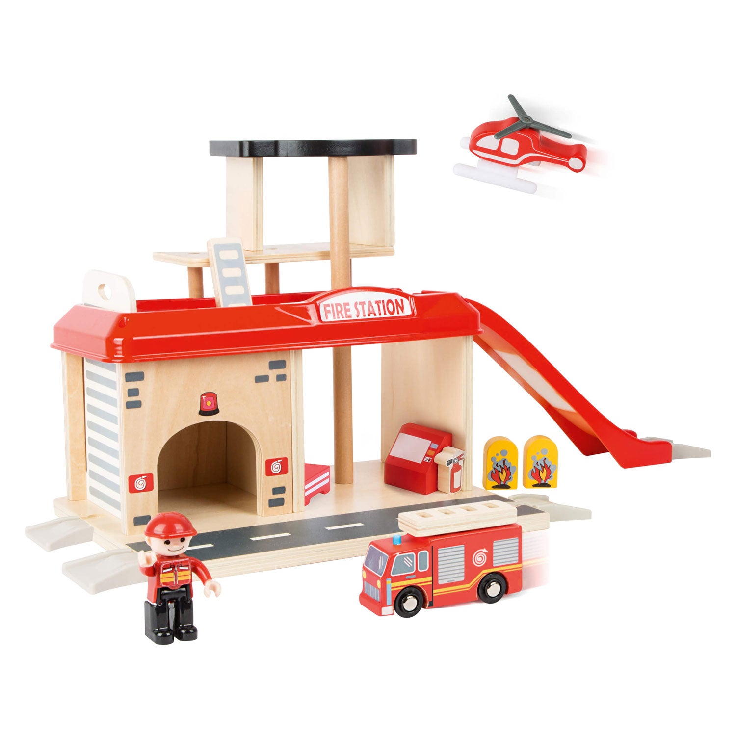 Small foot - houten brandweerkazerne met accessoires, 15dlg.