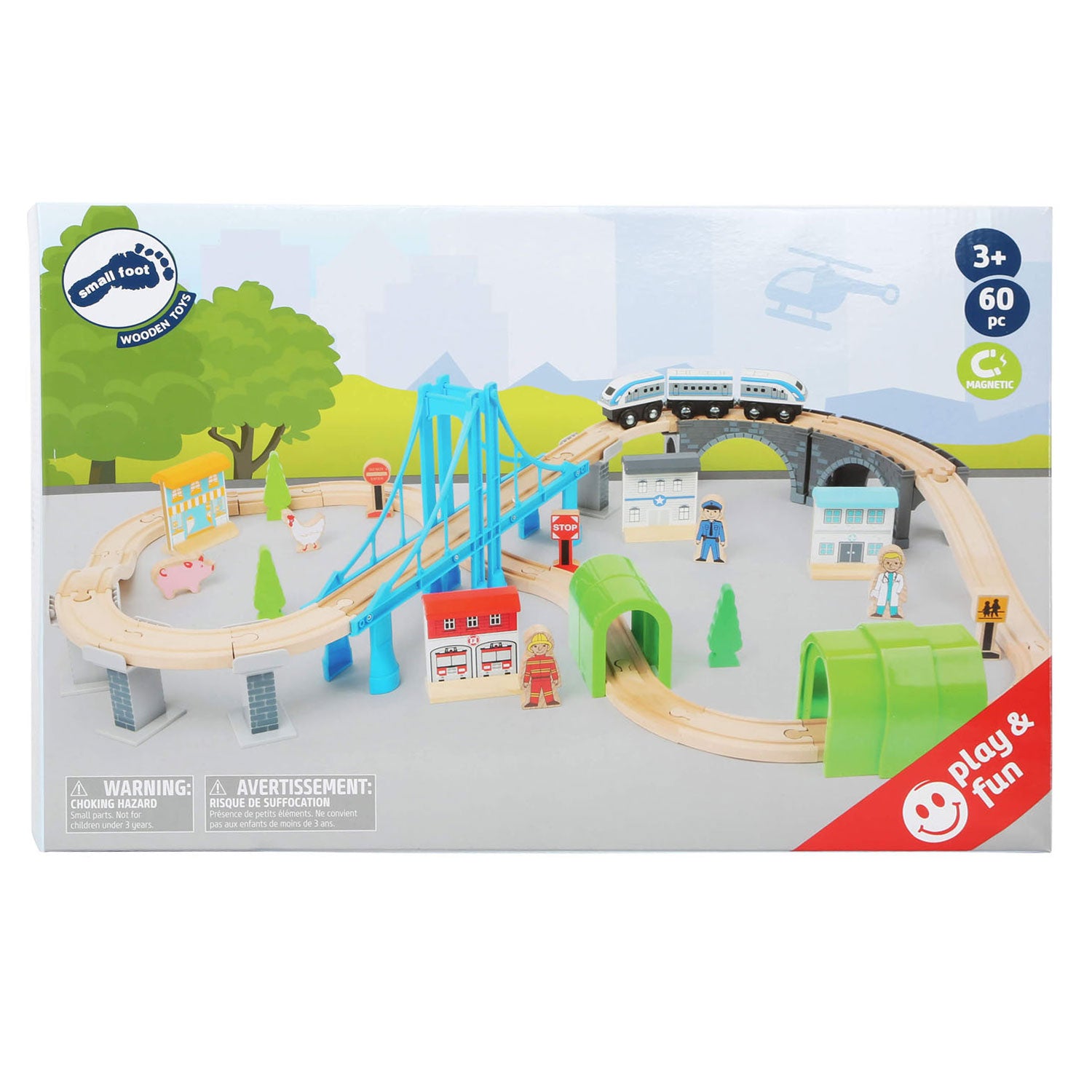 Small Foot - Wooden train set with bridge, 60 pcs.
