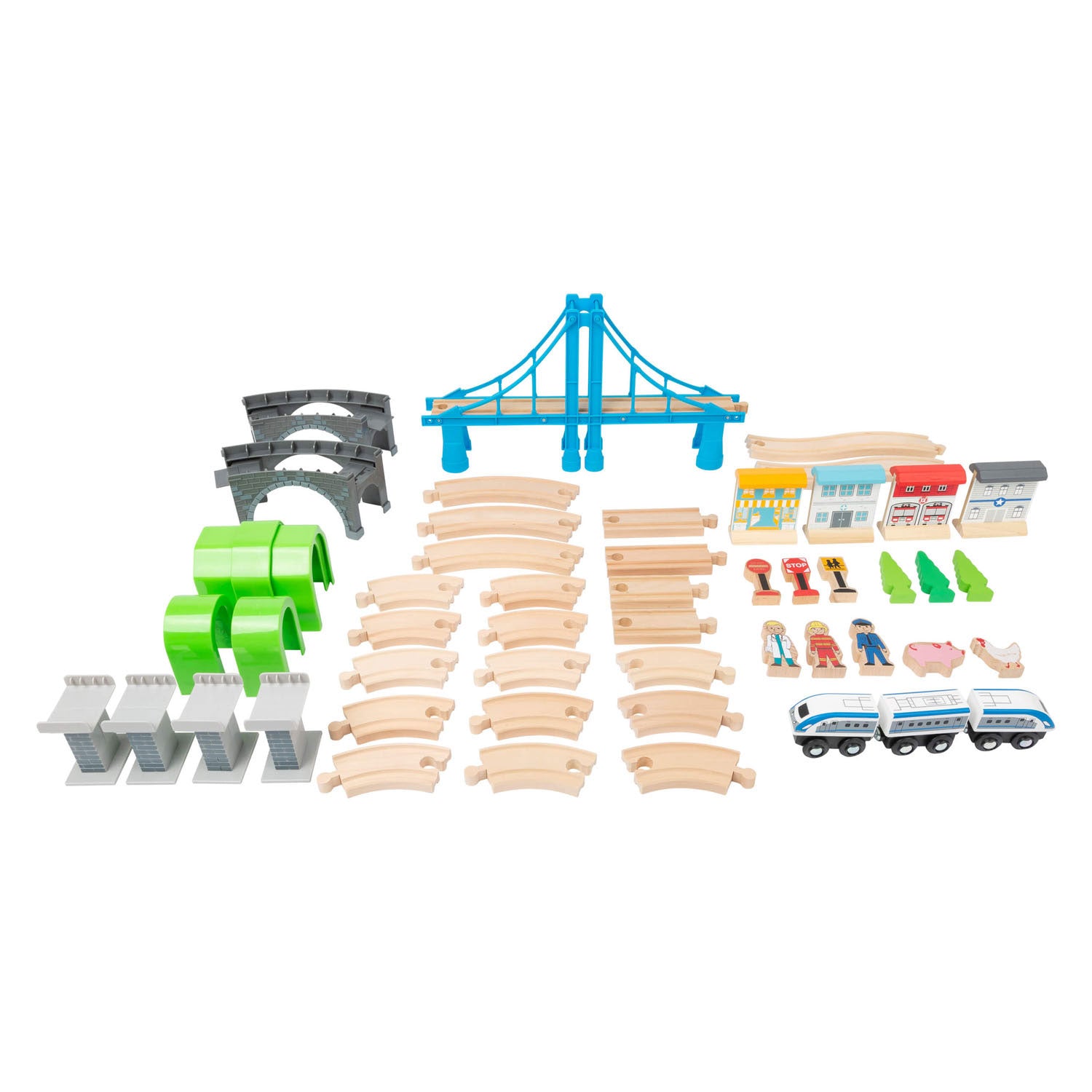 Small Foot - Wooden train set with bridge, 60 pcs.