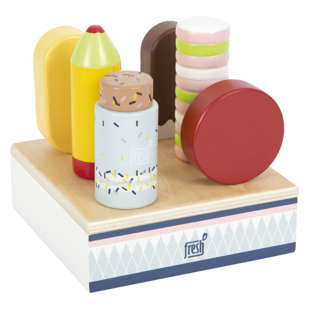 Small foot - wooden ice cream fresh with stand, 7 pcs.