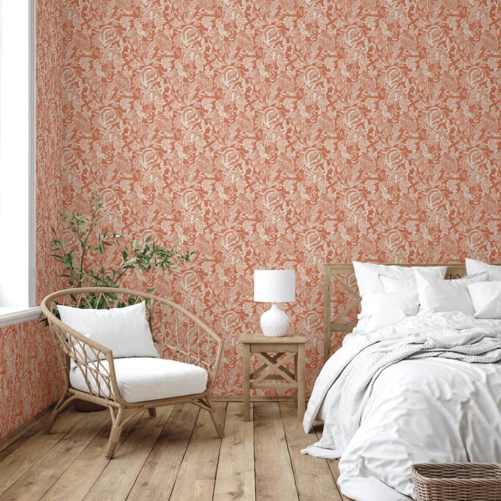 Nederlandse wandbekleding behang mae oranje en beige