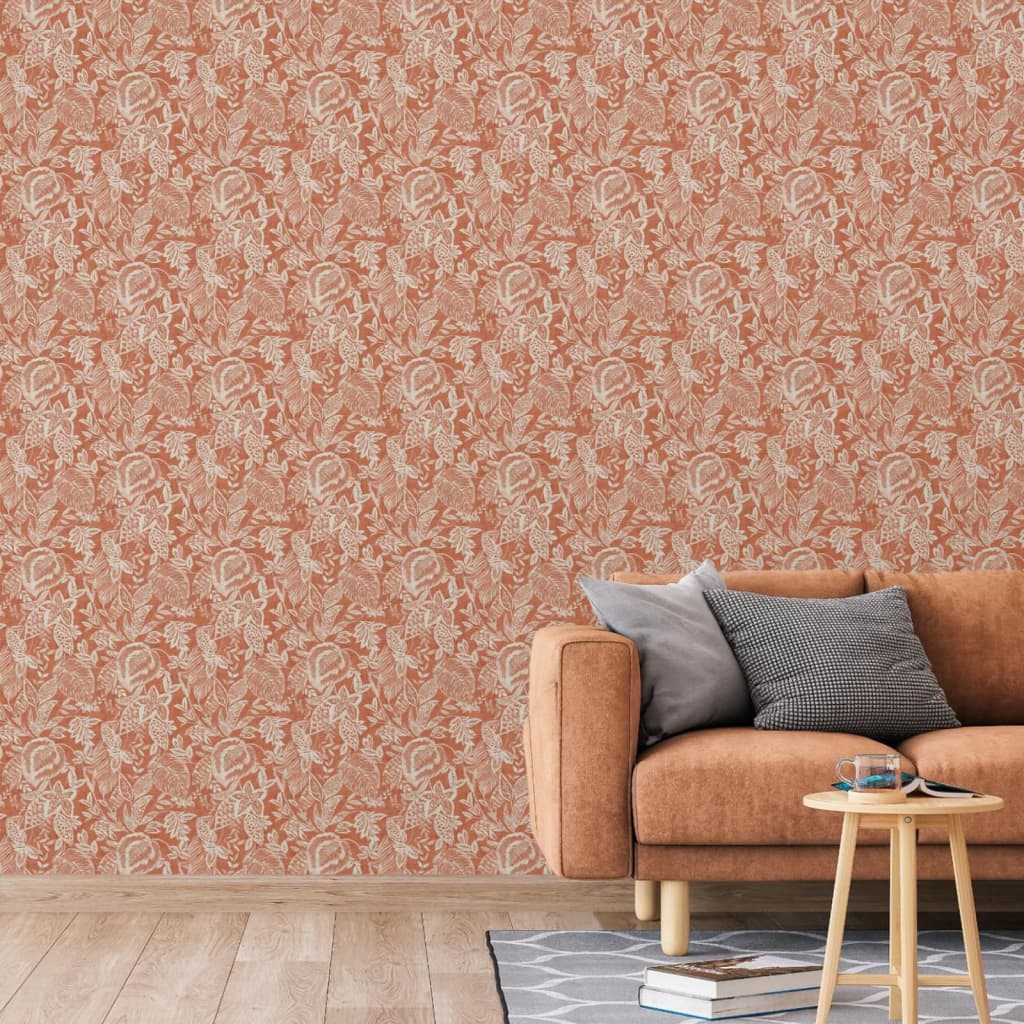 Nederlandse wandbekleding behang mae oranje en beige