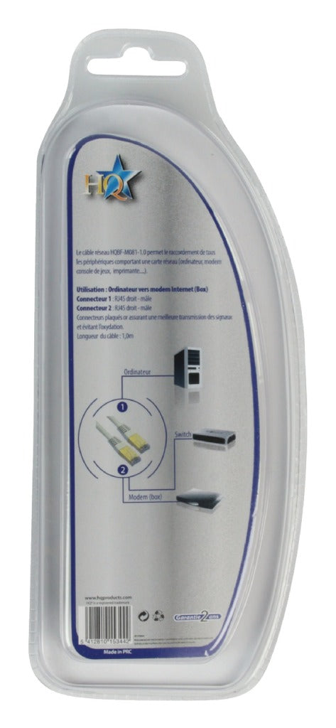 Hq bf-m081-1.0 cat5e utp netwerkkabel rj45 (8 8) mannelijk - rj45 (8 8) mannelijk 1,00 m grijs