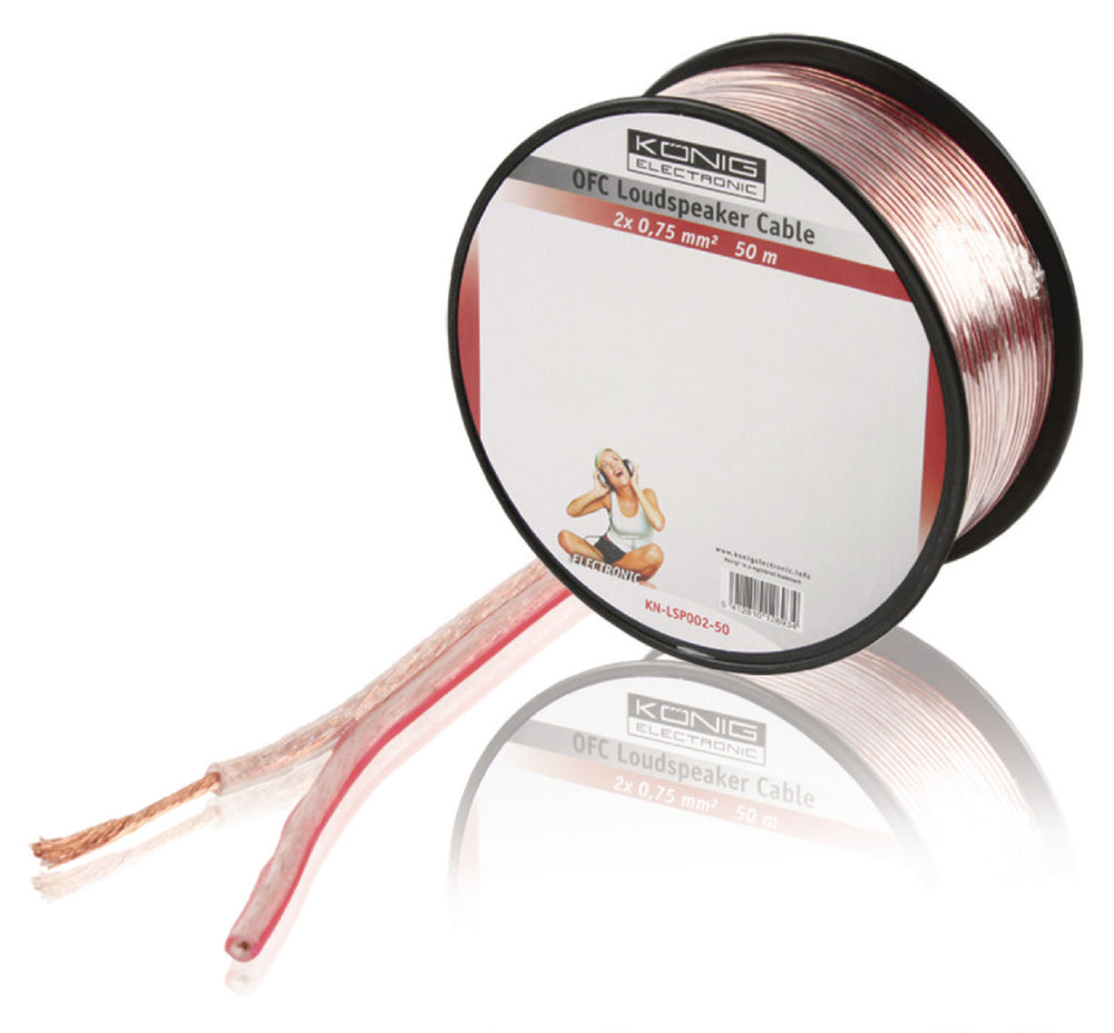 K ouml;nig König KN-LSP02R-50 Luidsprekerkabel Op Rol 2x 0,75 Mm² 50,0 M Transparant
