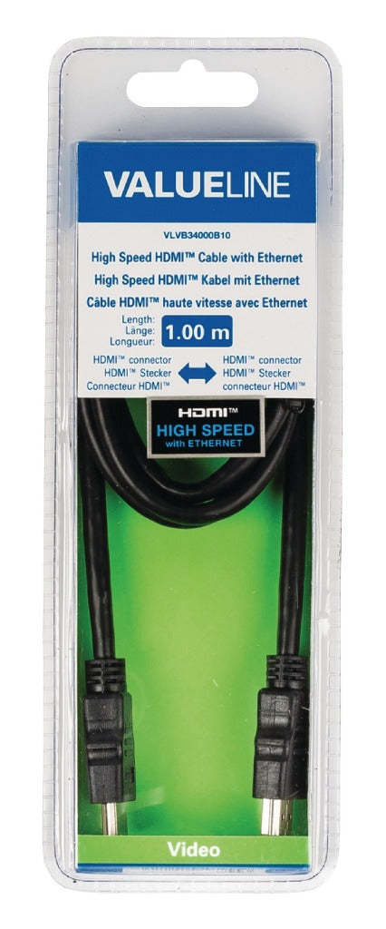 Valueline vlvb34000b10 high speed hdmi kabel met ethernet hdmi-connector - hdmi-connector 1,00 m zwart