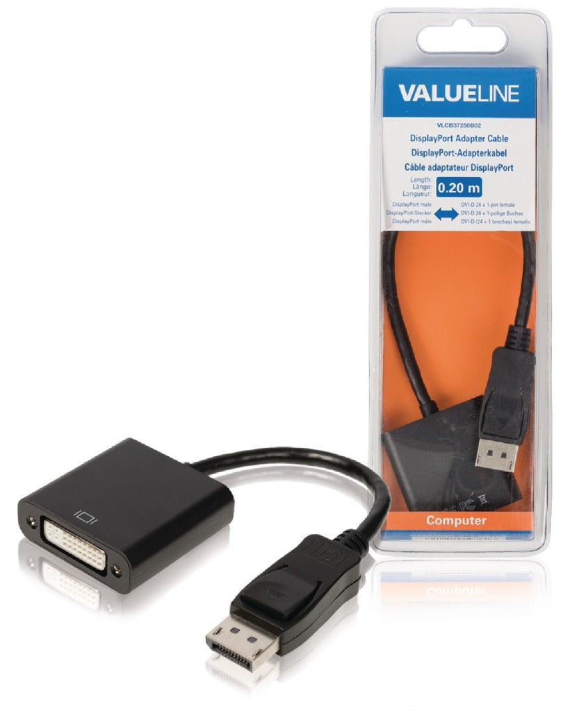 Valueline vlcb37250b02 displayport-adapterkabel displayport mannelijk - dvi-d 24 + 1-pins ronde 0,20 m zwart