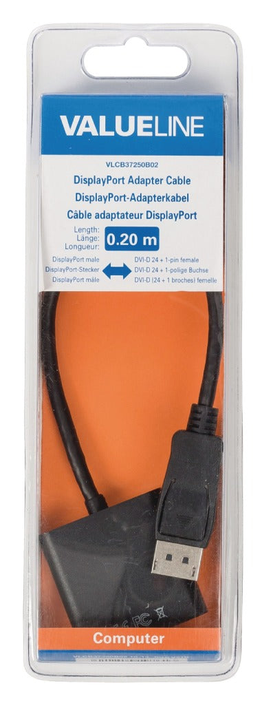 Valueline vlcb37250b02 displayport-adapterkabel displayport mannelijk - dvi-d 24 + 1-pins ronde 0,20 m zwart