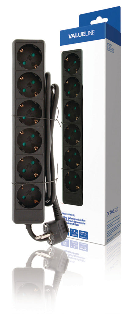Valueline vles615f001bl stekkerdoos 6-wegs 1,50 m zwart