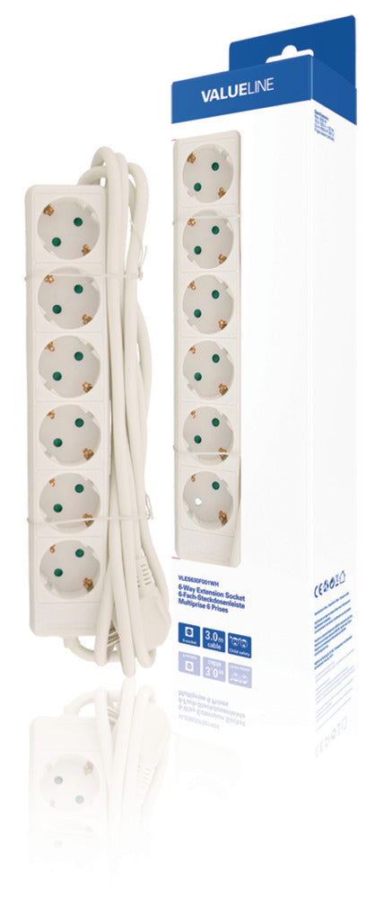 Valueline vles630f001wh stekkerdoos 6-wegs 3,00m wit