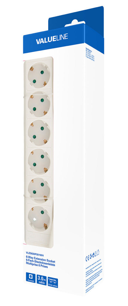 Valueline vles630f001wh stekkerdoos 6-wegs 3,00m wit