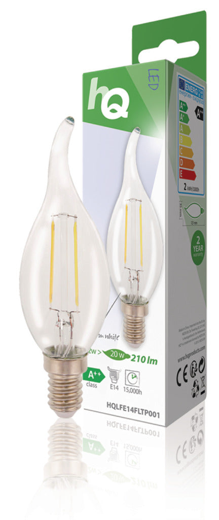 Hq lfe14fltp001 led retro filamentlamp e14 gebogen kaars 2 w 210 lm 2700 k