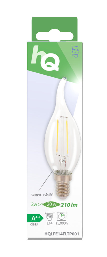 Hq lfe14fltp001 led retro filamentlamp e14 gebogen kaars 2 w 210 lm 2700 k