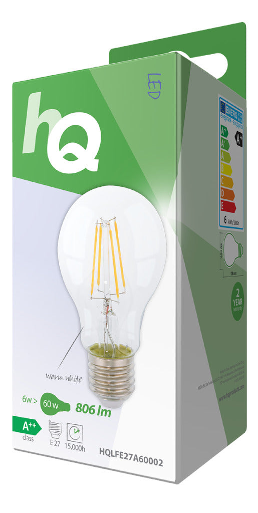 Hq lfe27a60002 led retro filament lamp e27 a60 6w 806 lm 2700k