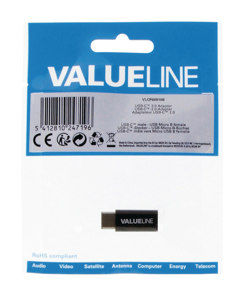 Valueline vlcp60910b usb 2.0-adapter usb-c mannelijk - usb micro-b vrouwelijk zwart