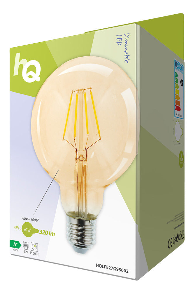 HQ HQ HQLFE27G95002 Led Retro Filamentlamp E27 Dimbaar G95 4 W 320 Lm 2500 K