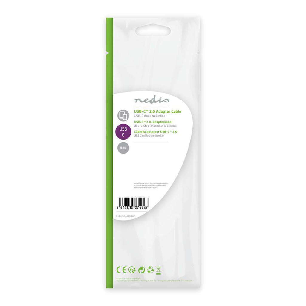 Nedis ccgp60600bk01 usb 2.0-kabel type-c mannelijk - a mannelijk 0,1 m zwart