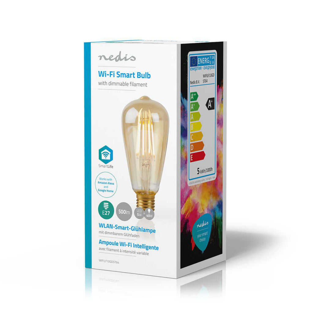 Nedis wifilf10gdst64 wifi smart ledlamp met filament e27 st64 5w 500lm