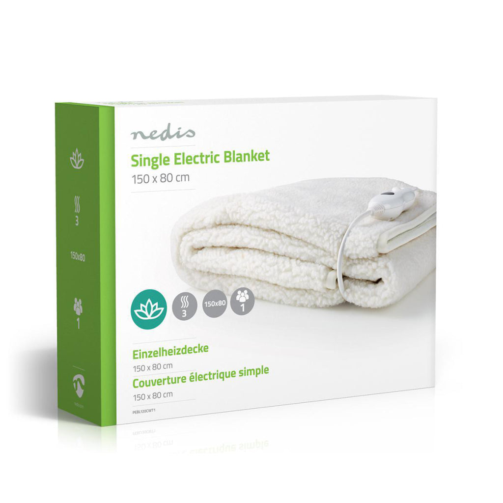 Nedis pebl120cwt1 elektrische deken onderdeken 150 x 80 cm 3 warmtestanden indicatielampje oververhittingsbeveiliging