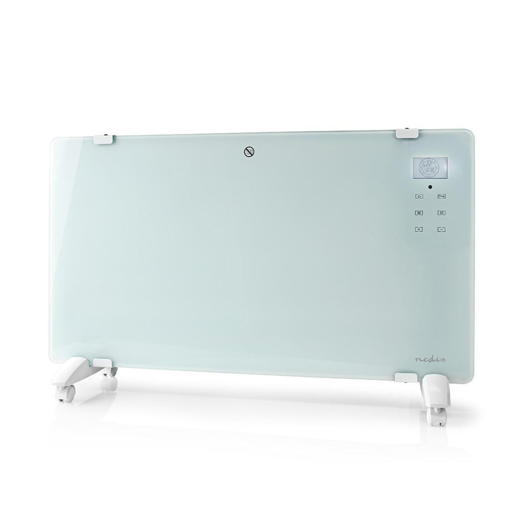 Nedis wifihtpl20fwt slanke convectorkachel met wifi thermostaat glazen frontpaneel 2000 w wit