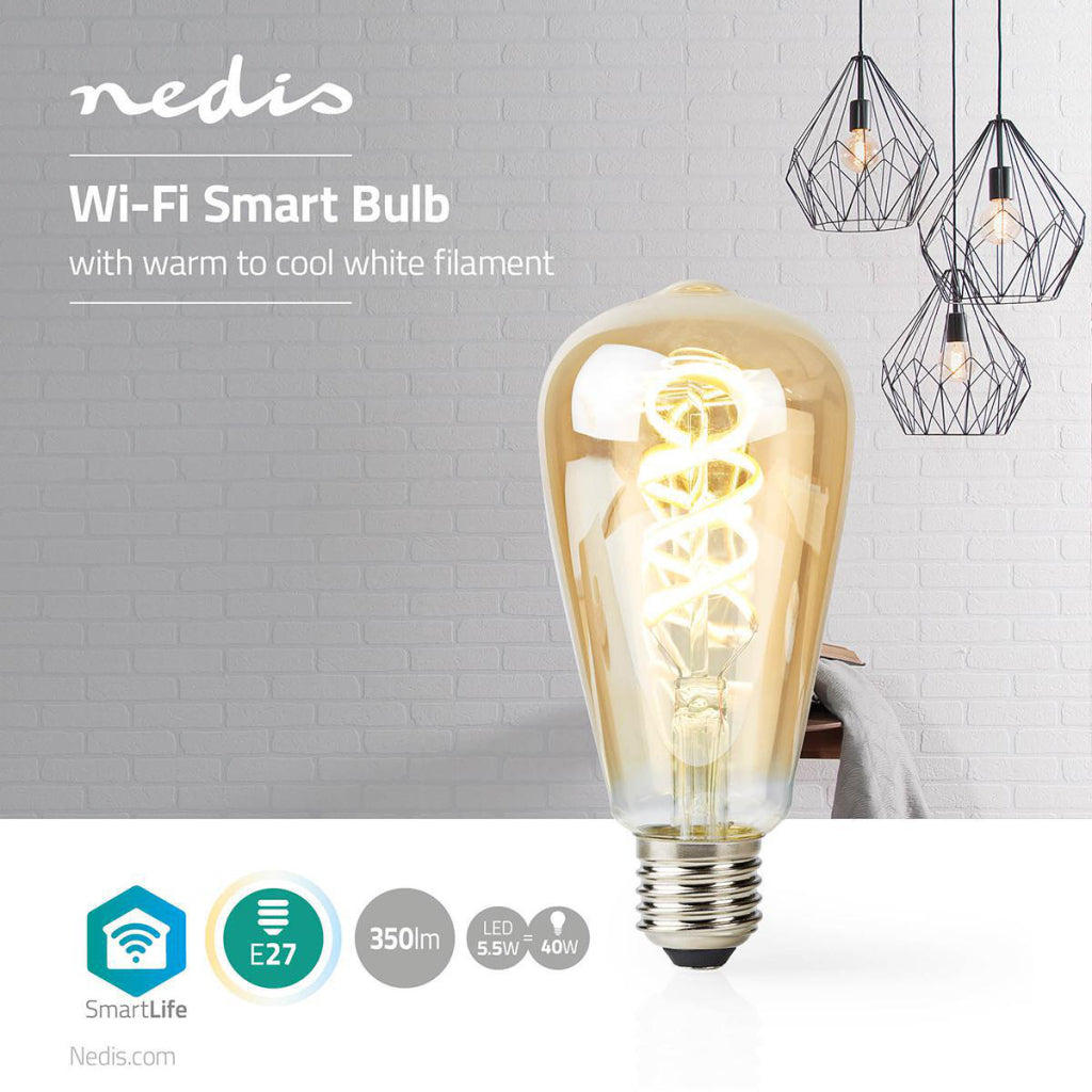 Nedis WIFILT10GDST64 Wi-fi Warm Tot Koel Wit Led Filamentlamp gedraaid E27 St64 5,5 W 350 Lm
