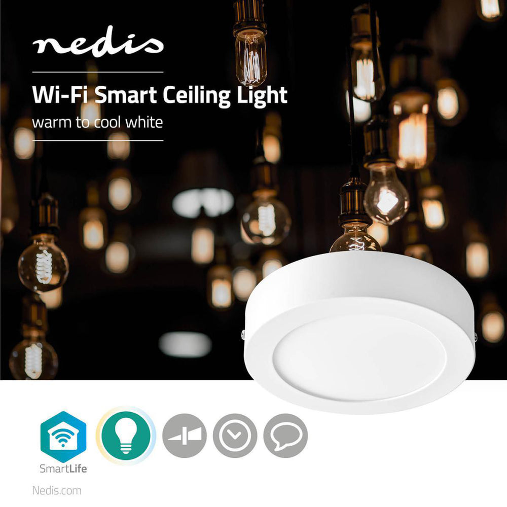 Nedis WIFILAW10WT Wifi Plafondlamp Rond Diameter 17 Cm Warm Tot Koel Wit 800 Lm 12 W Slank Design Aluminium
