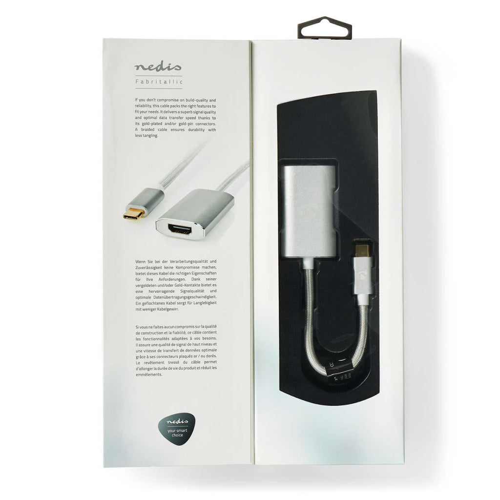 Nedis cctb64680al02 usb-adapter usb 3.2 gen 1 usb type-c handel; mannelijke HDMI-handel; connector 0,20 m rond verguld gebreid nylon zilver deksel vensterdoos