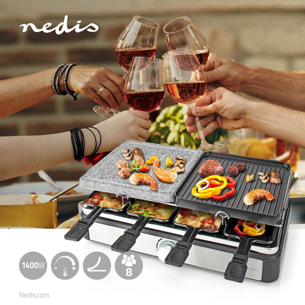 Nedis FCRA300FBK8 Raclettesteengrill voor 8 personen