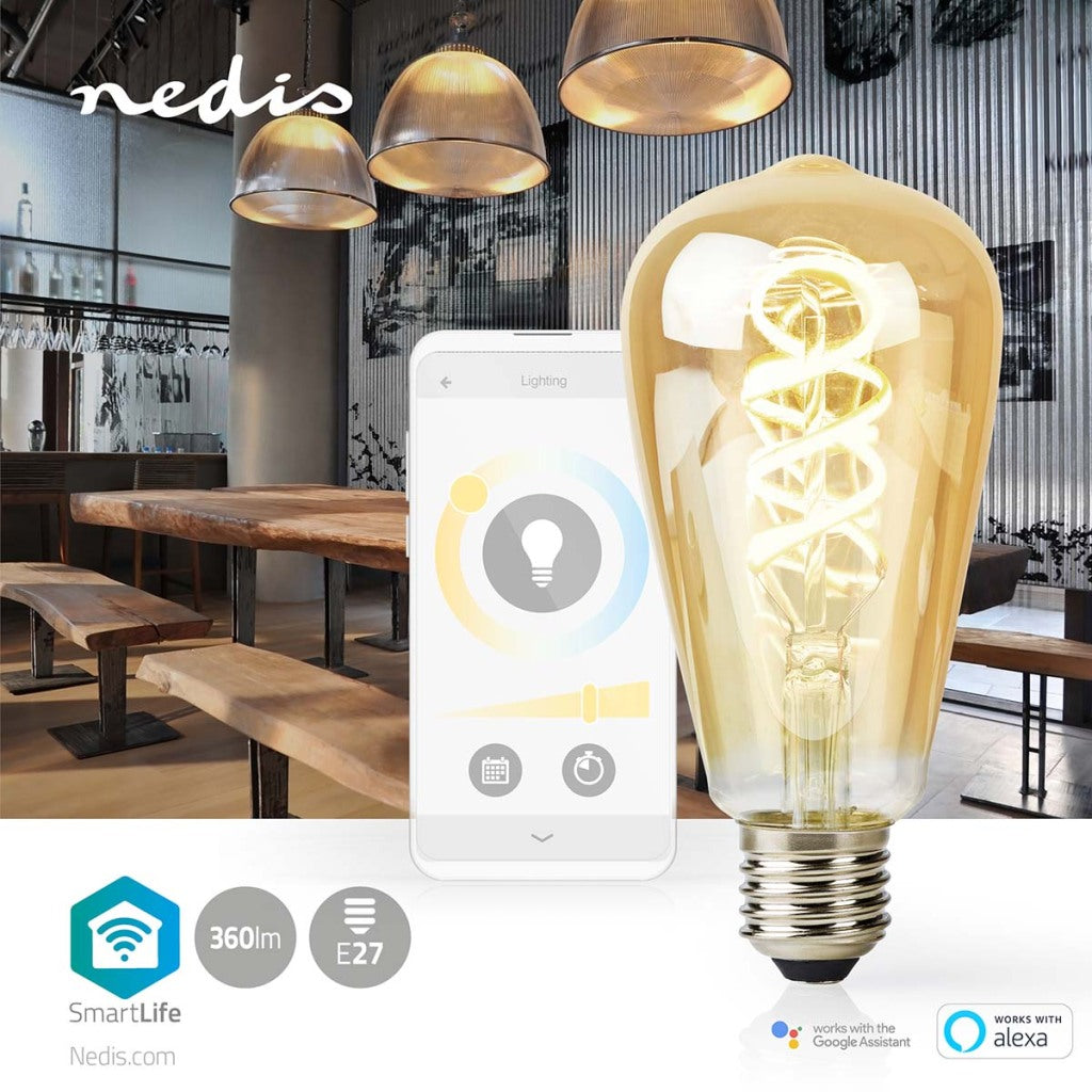 Nedis wifilrt10st64 smartlife led filamentlamp wi-fi e27 360 lm 4.9 w warm to cool white 1800 - 6500 k glas android trade; ios st64