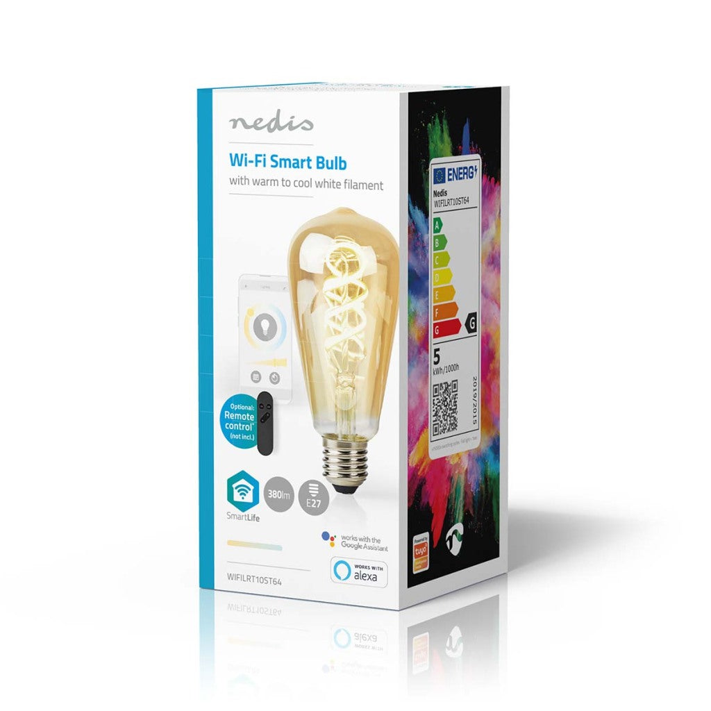 Nedis wifilrt10st64 smartlife led filamentlamp wifi e27 360 lm 4,9w warm tot koel wit 1800 - 6500k glas android handel; ios st64