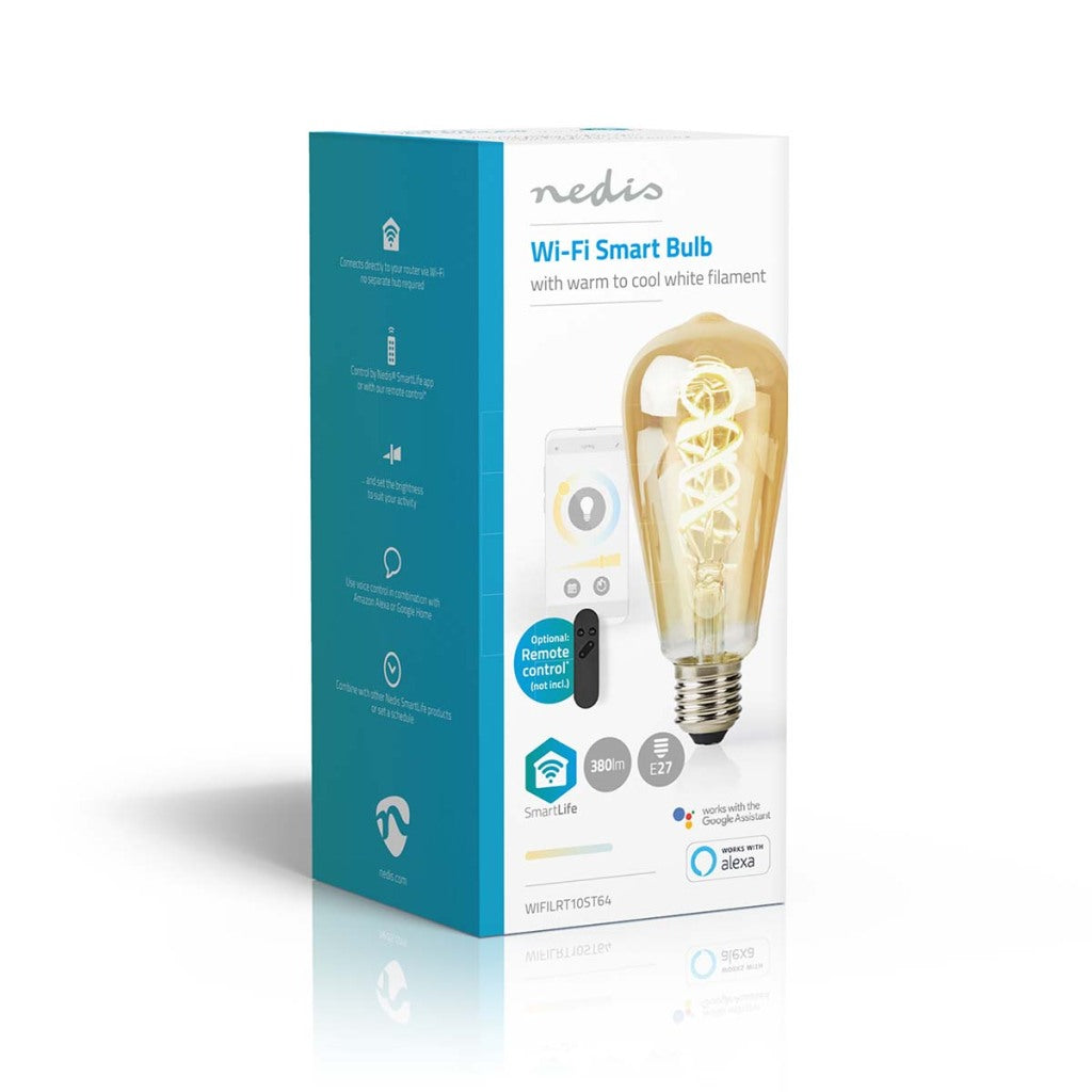 Nedis wifilrt10st64 smartlife led filamentlamp wifi e27 360 lm 4,9w warm tot koel wit 1800 - 6500k glas android handel; ios st64