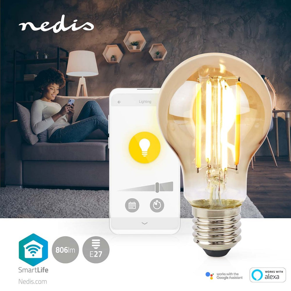 Nedis wifilrf10a60 smartlife led filamentlamp wifi e27 806 lm 7w warm wit glas android ios peer
