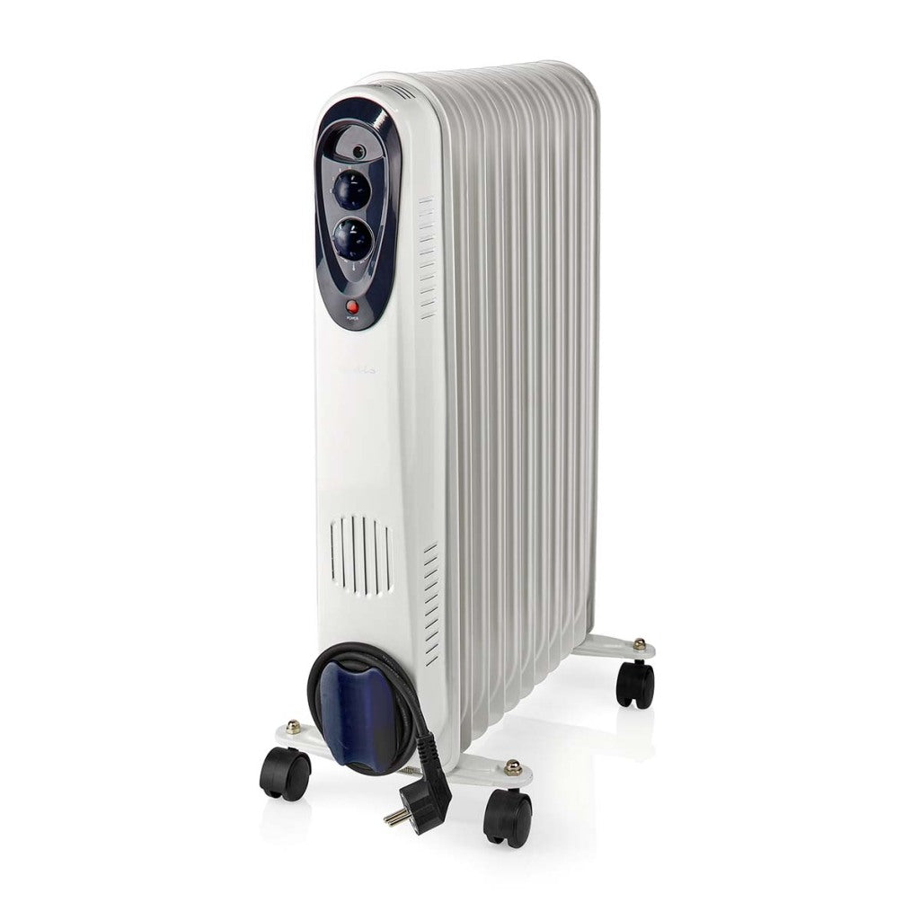 Nedis htoi30wt11 mobiele olieradiator 1000 1500 2500 w 11 vinnen verstelbare thermostaat 3 warmte standen omvalpreventie wit