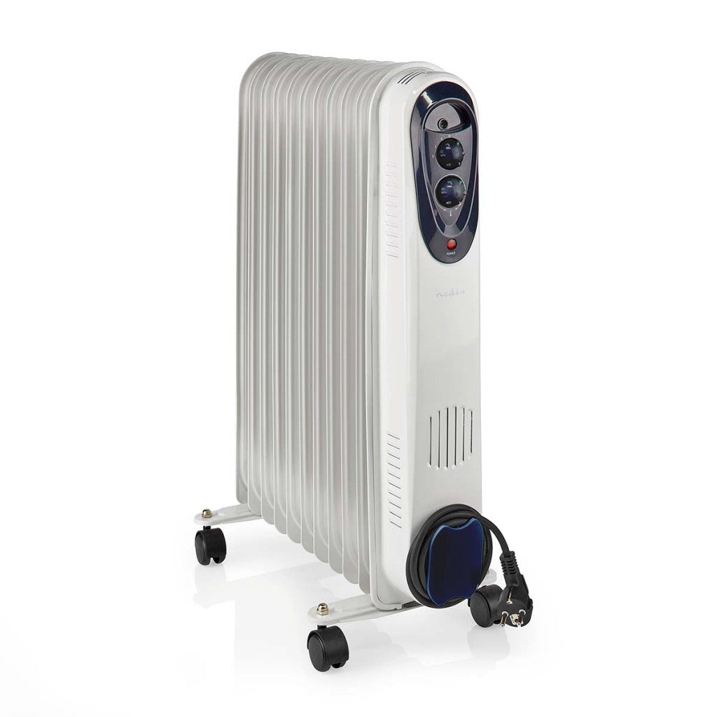 Nedis htoi30wt11 mobiele olieradiator 1000 1500 2500 w 11 vinnen verstelbare thermostaat 3 warmte standen omvalpreventie wit