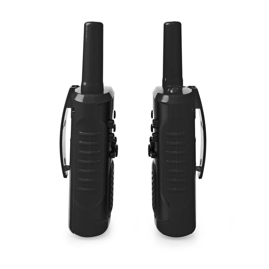 Nedis wltk0610bk walkie talkie set 2 handsets tot 6 km frequentiekanalen: 8 ptt vox tot 3 uur koptelefoonoutput 2 headsets zwart