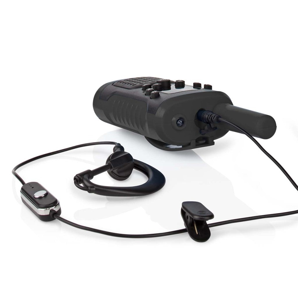 Nedis wltk0610bk walkie talkie set 2 handsets tot 6 km frequentiekanalen: 8 ptt vox tot 3 uur koptelefoonoutput 2 headsets zwart