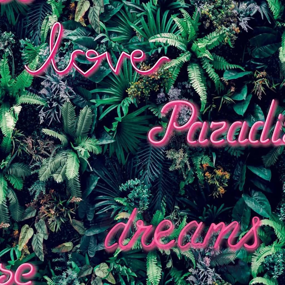 Noordwand Noordwand Behang Good Vibes Neonletter met planten groen en roze