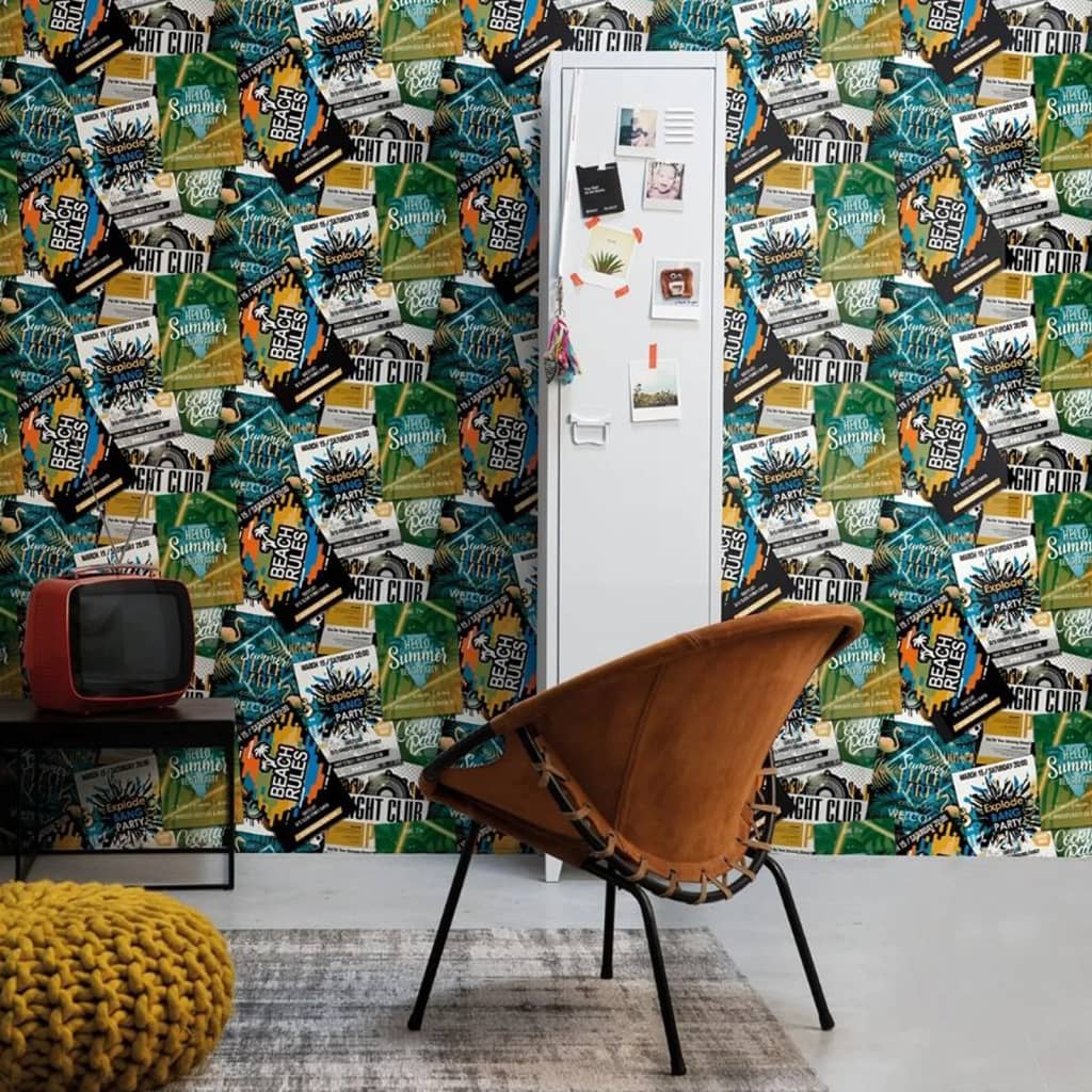 Noordwand behang good vibes clubposters groen en oranje