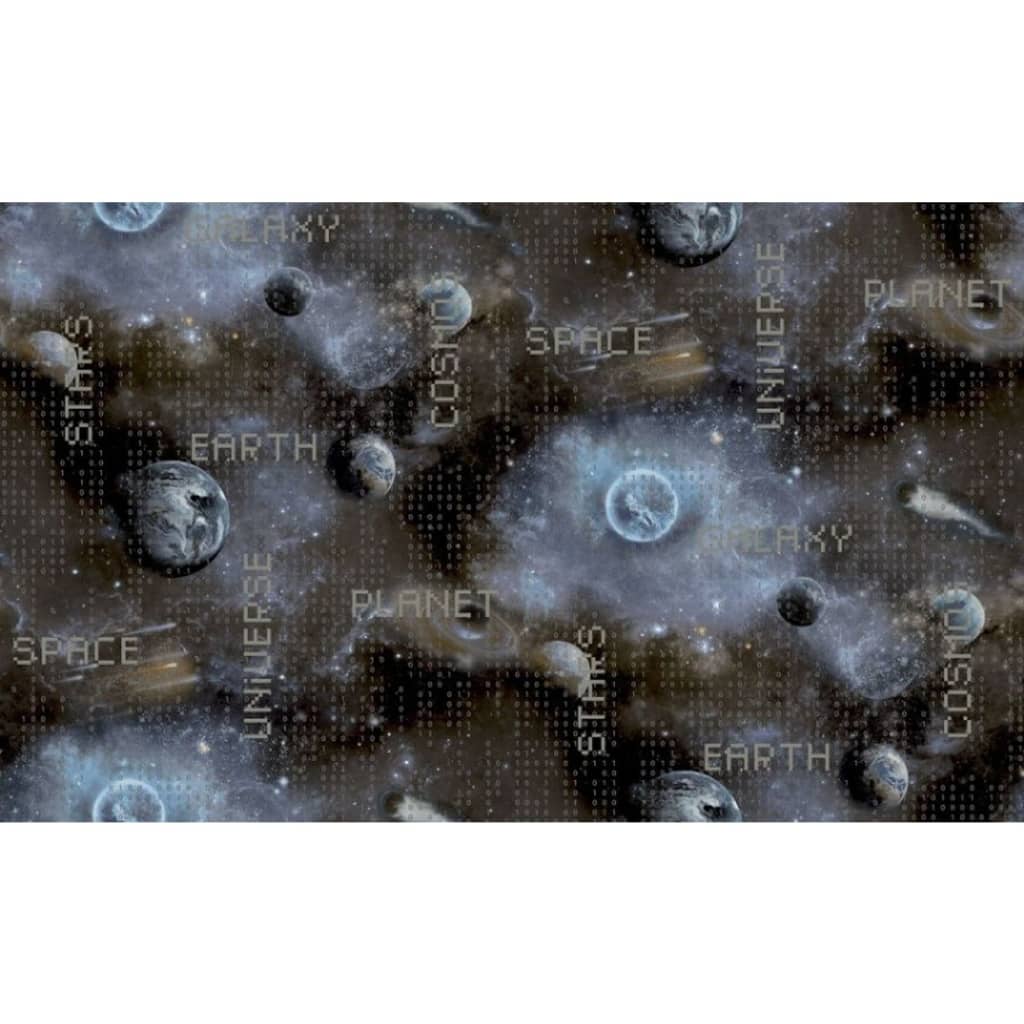 Noordwand behang good vibes galaxy planets en tekst blauw en zwart