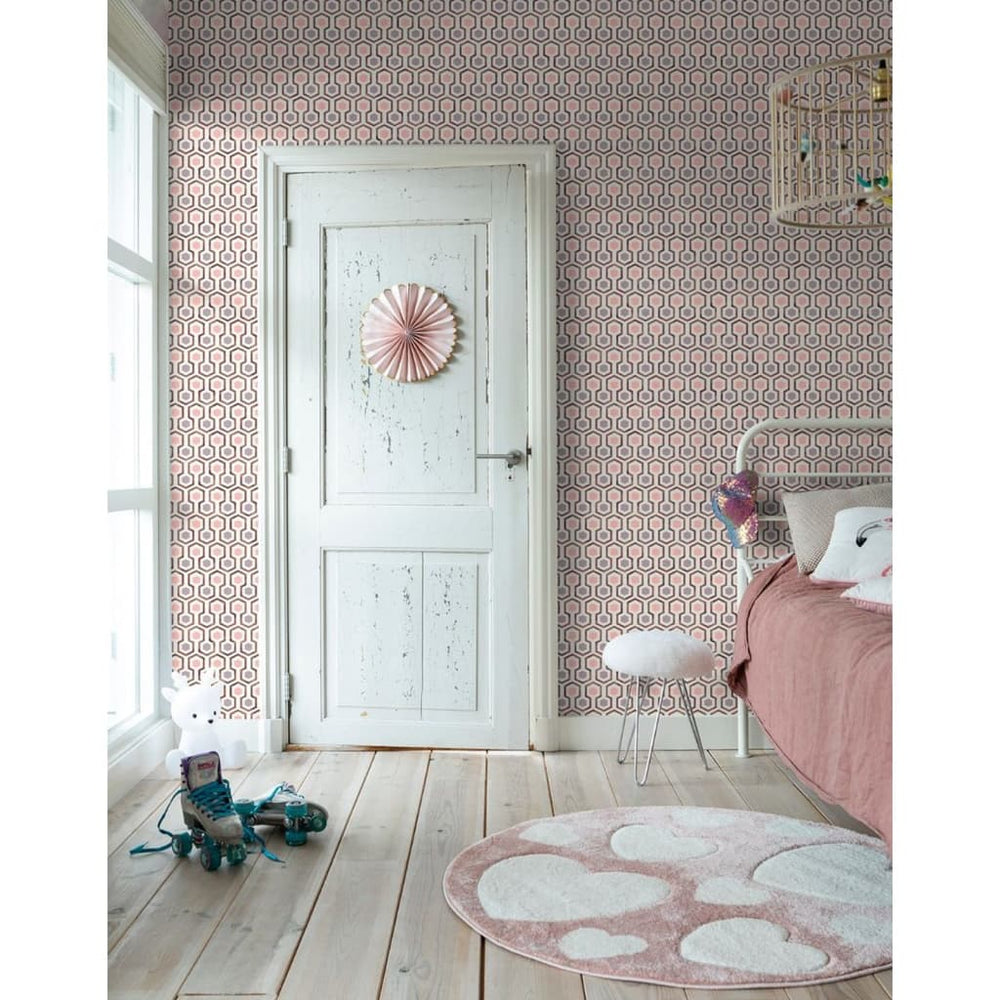 Noordwand behang good vibes hexagon patroon roze en paars
