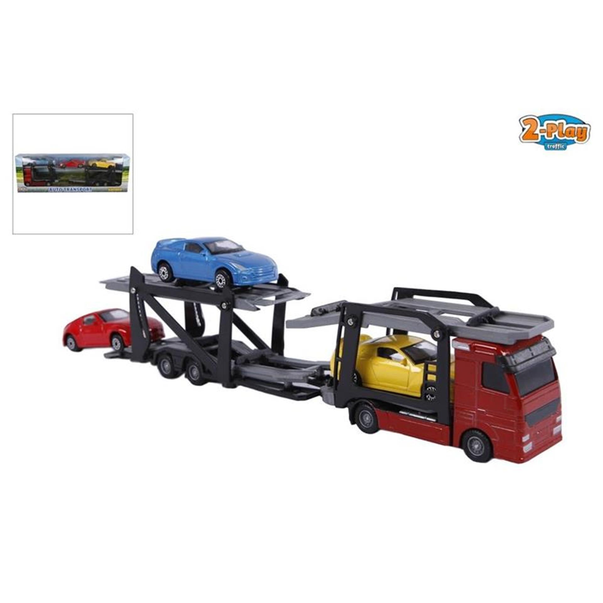 2-play gegoten vrachtwagentransporter met auto's, 26cm