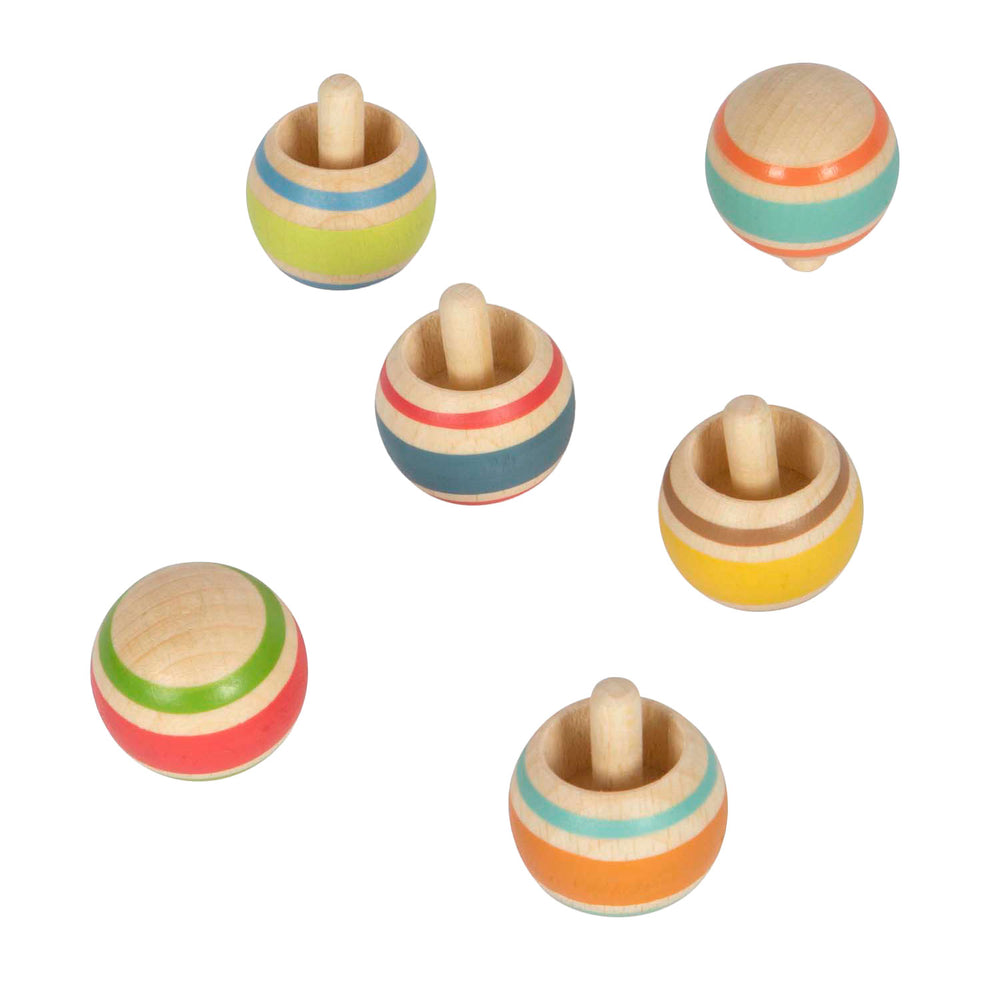Kleine voet - houten tollen gestreept, set van 6