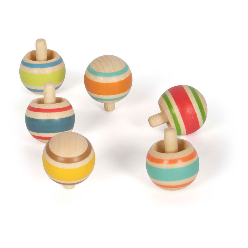 Kleine voet - houten tollen gestreept, set van 6