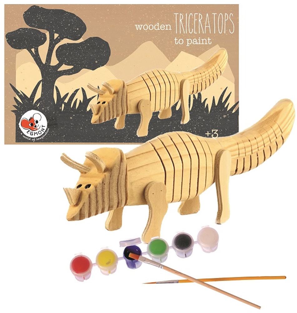 Houten triceratops om te verven. 22x7x5