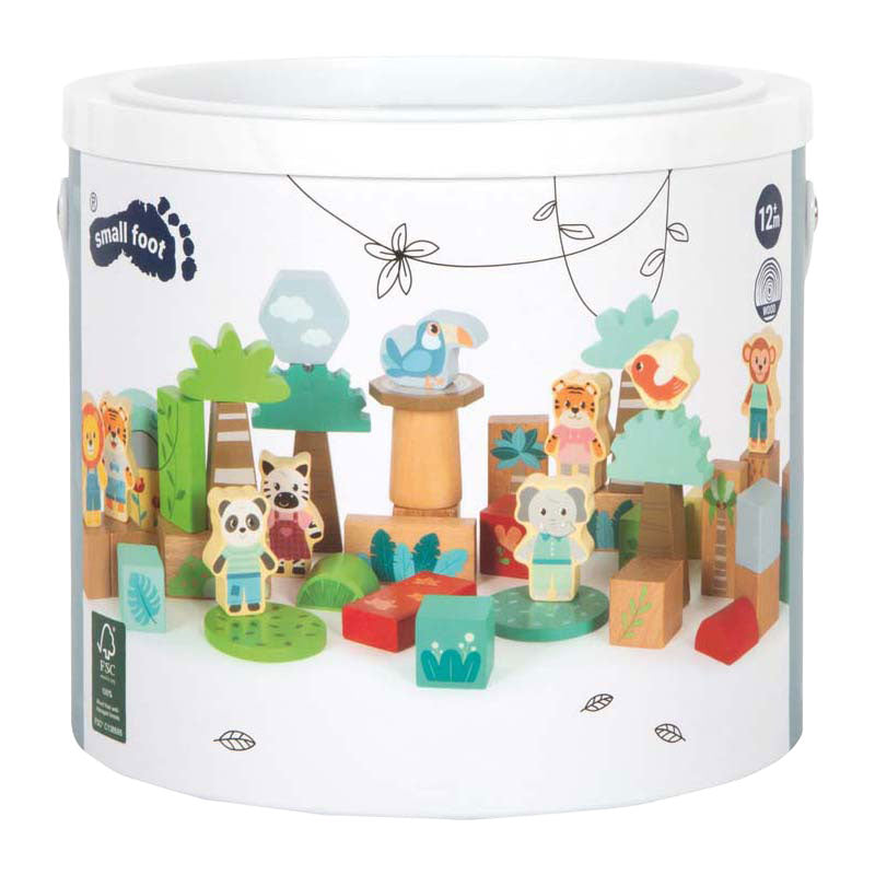 Small foot - houten bouwblokken jungle friends fsc - 50dlg.