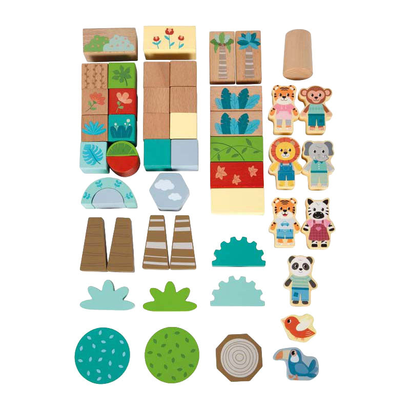 Small foot - houten bouwblokken jungle friends fsc - 50dlg.