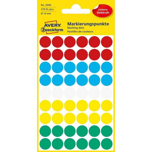 Etiketten avery 3088 rond 12mm assorti