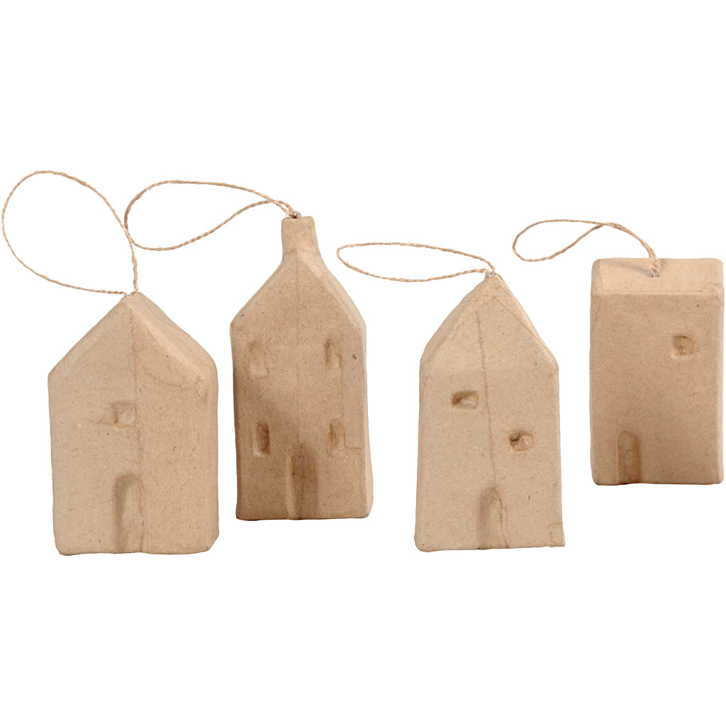 Huisjes van Papier-mache, 4st.