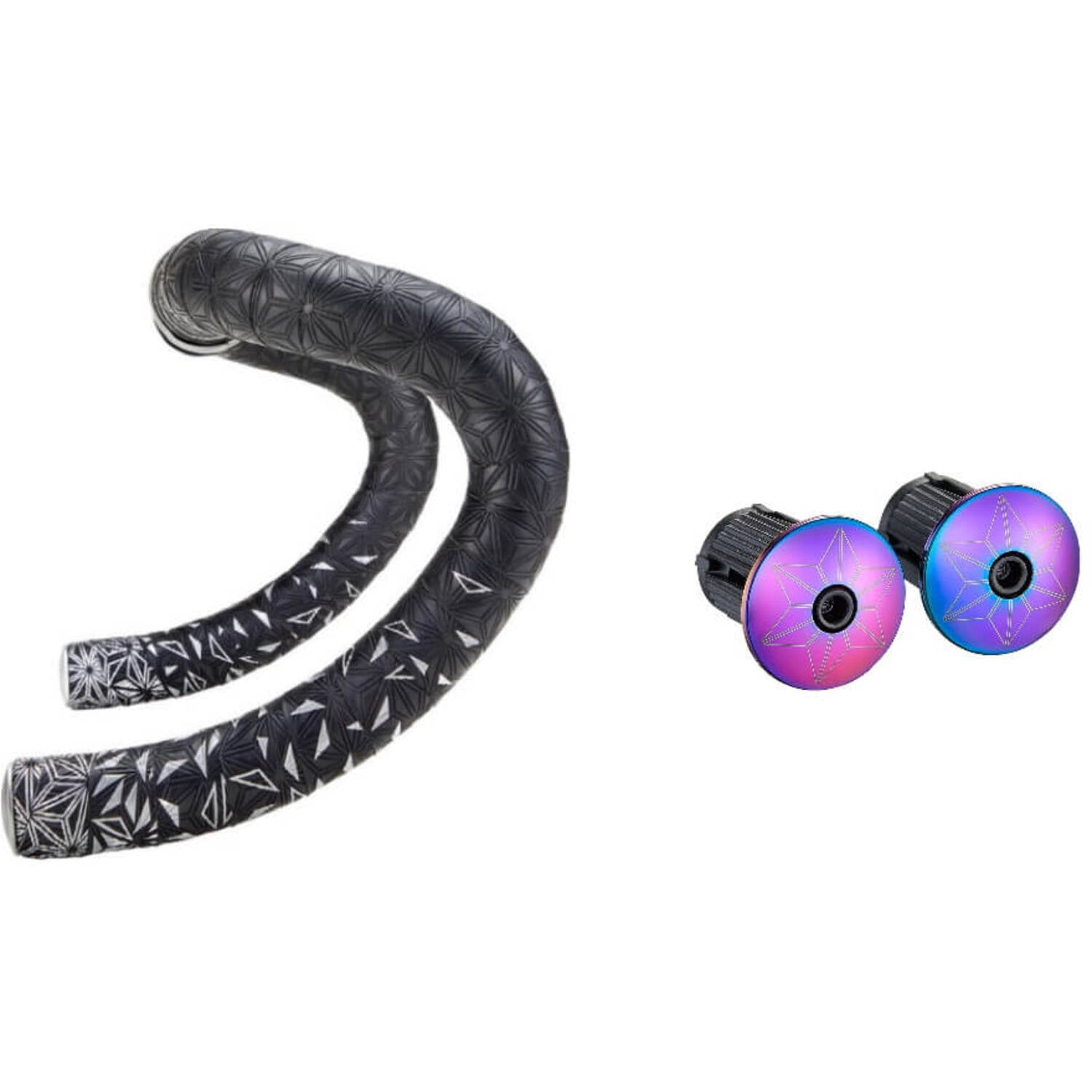 Supacaz - super sticky kush star fade stuurlint zwart olievlek inclusief aluminium olievlek stuurplug